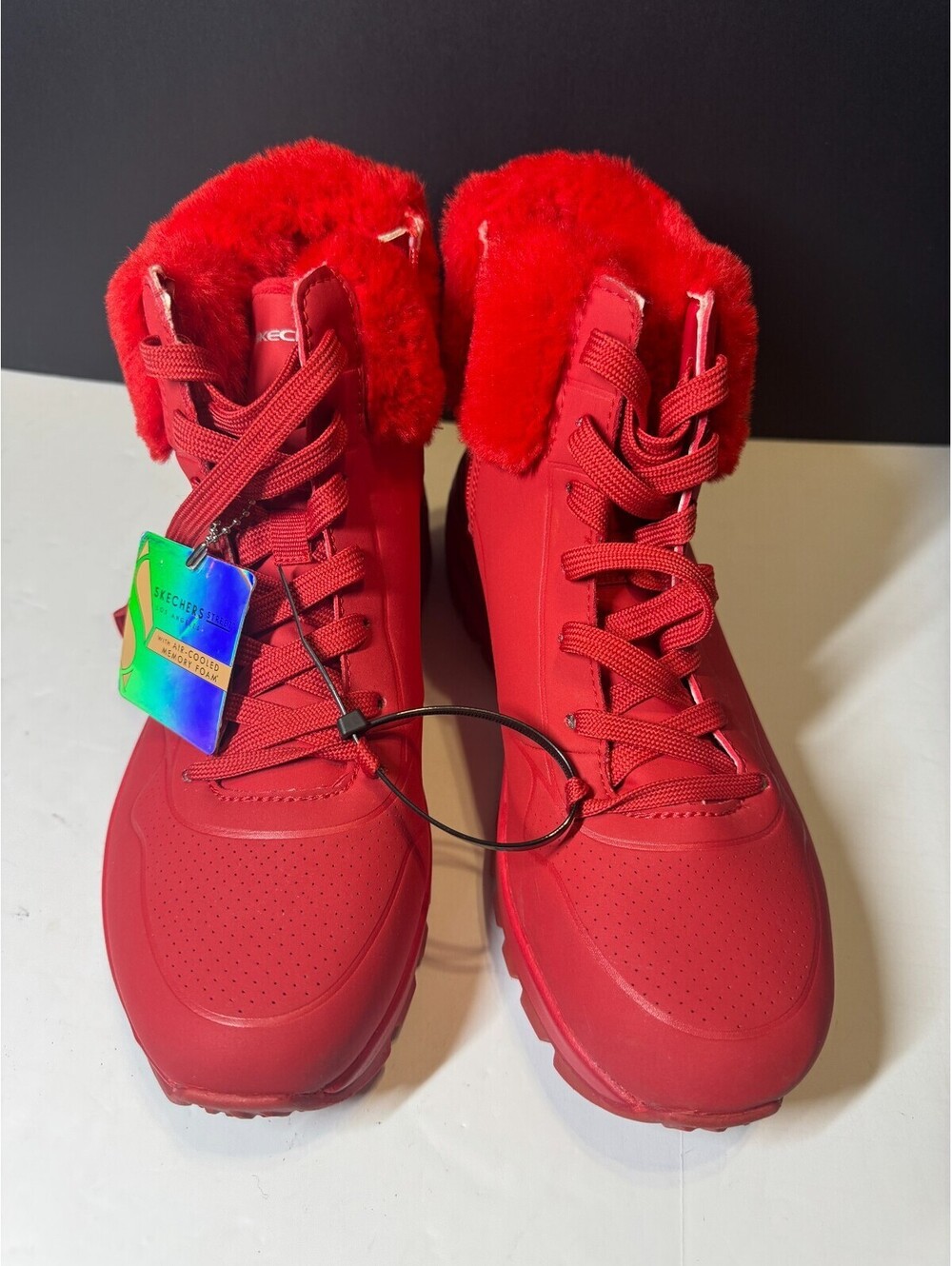 Skechers Women's Sneaker Boot Red Faux Fur 167274 Size 7 Tennis Shoe High Top